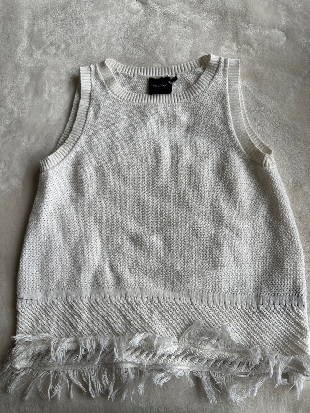 C/Meo Collective White Fringe Knit Tank